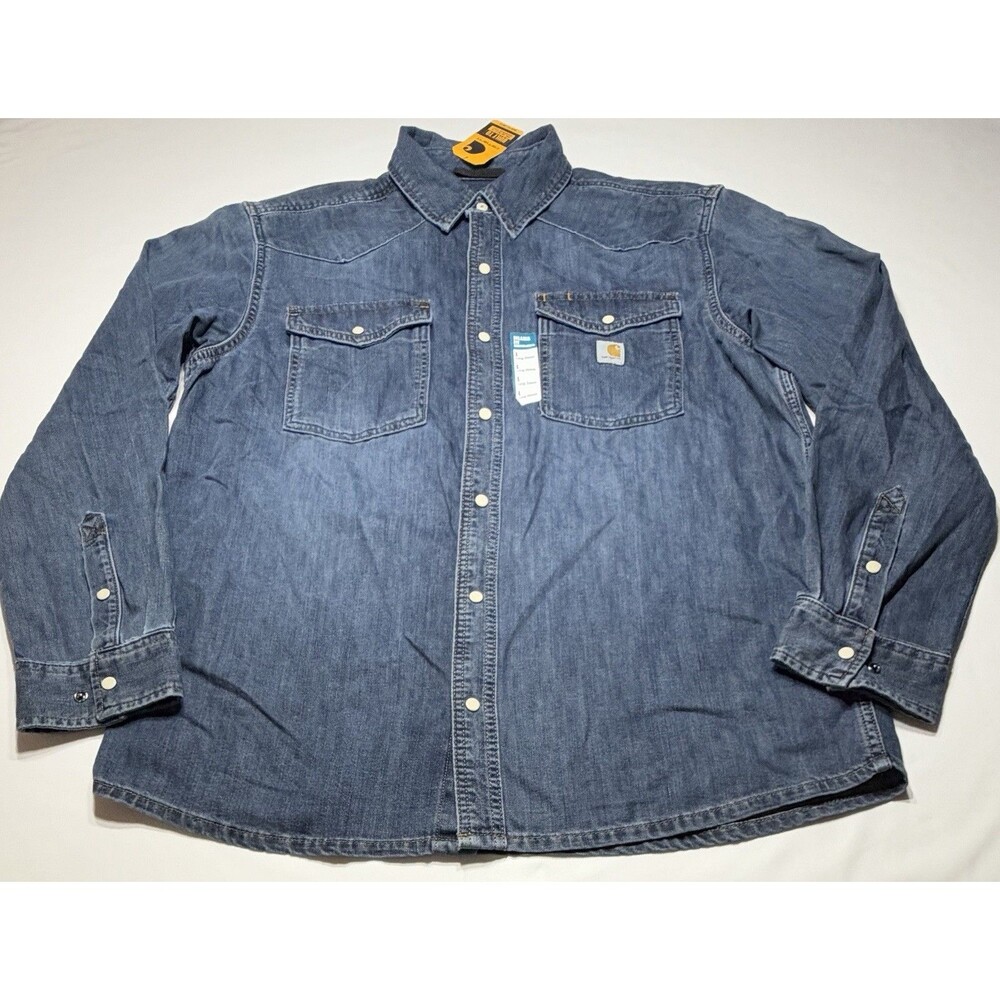 Carhartt Montana Denim Shirt Blue Fade Pearl Snap Western Mens Relaxed Fit NWT